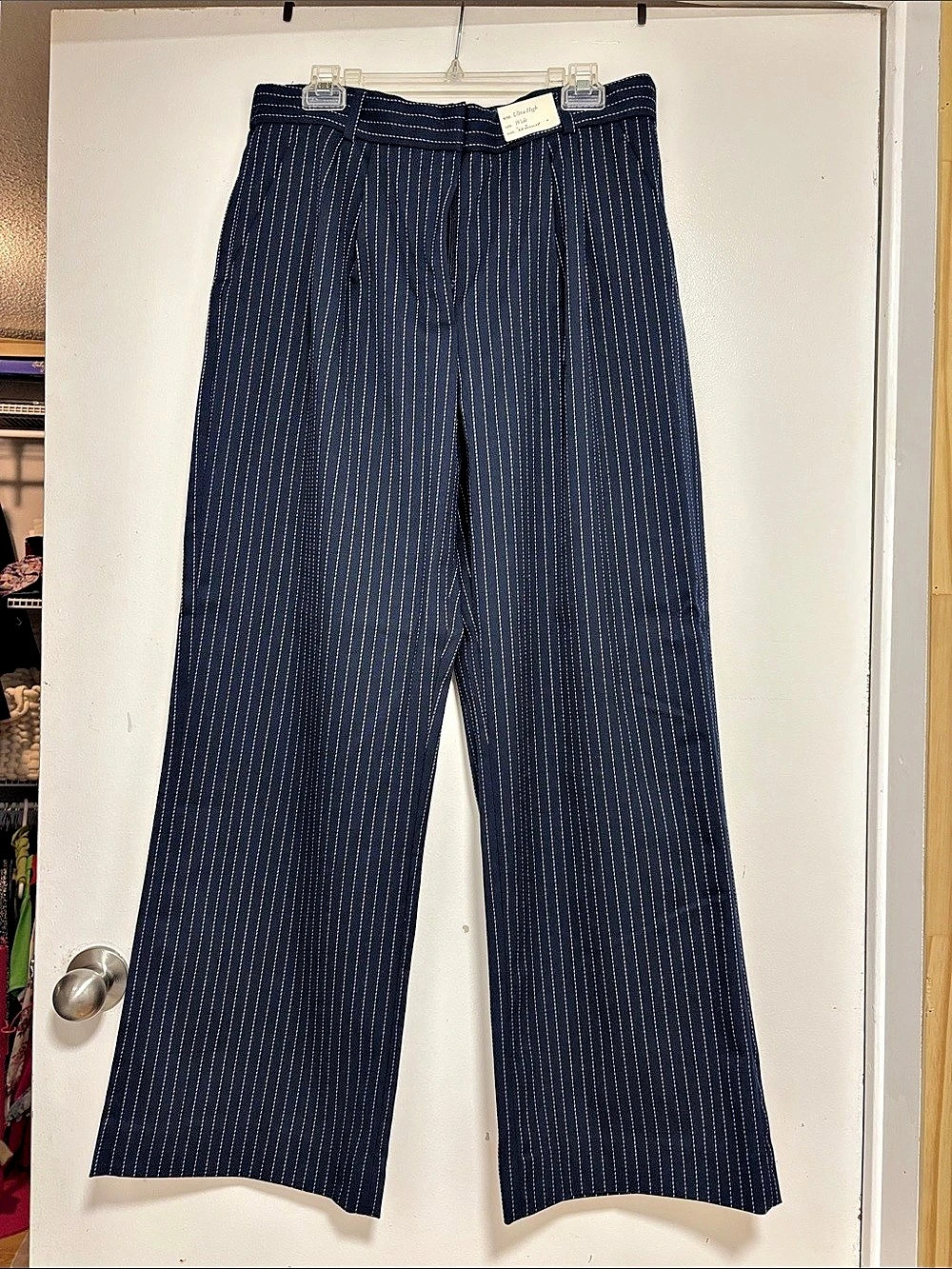 Abercrombie & Fitch The A&F Sloane Tailored Pant Striped Wide Leg Pants Blue &